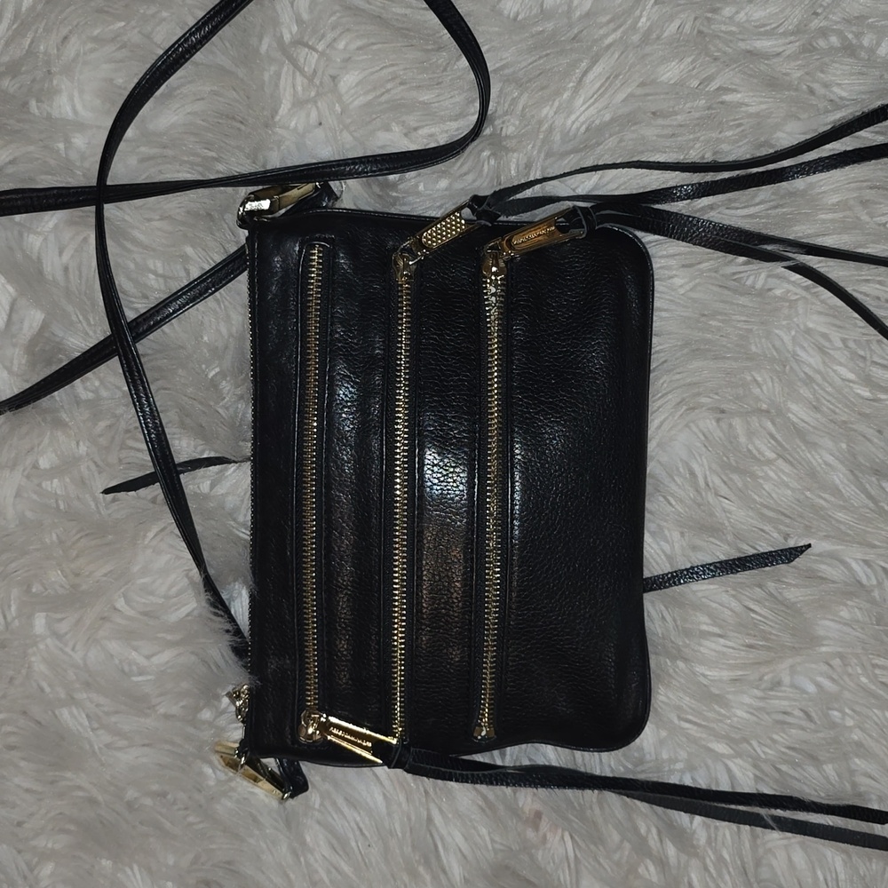 Rebecca Minkoff Black Leather Crossbody Bag with Gold Accents